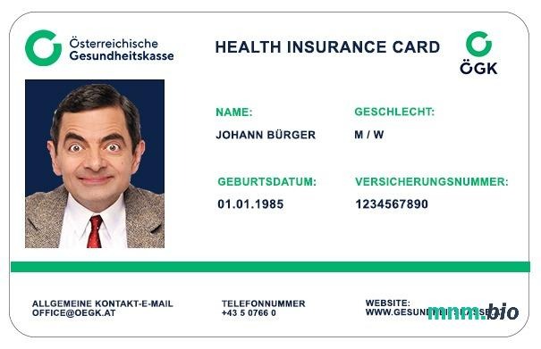 Austria OGK karta ubezpieczenia zdrowotnego edytowalny szablon